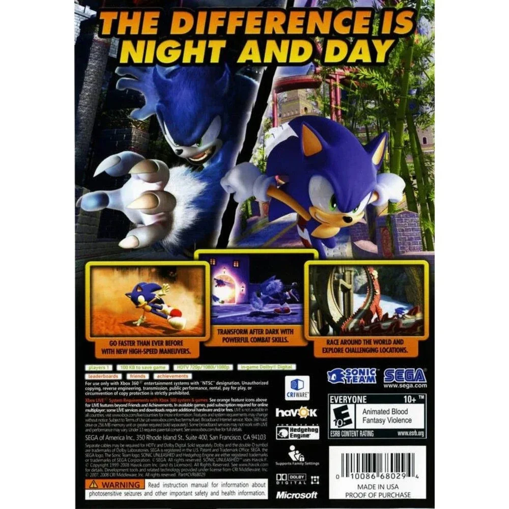 Sonic Unleashed (Microsoft Xbox 360, 2008) - TESTED